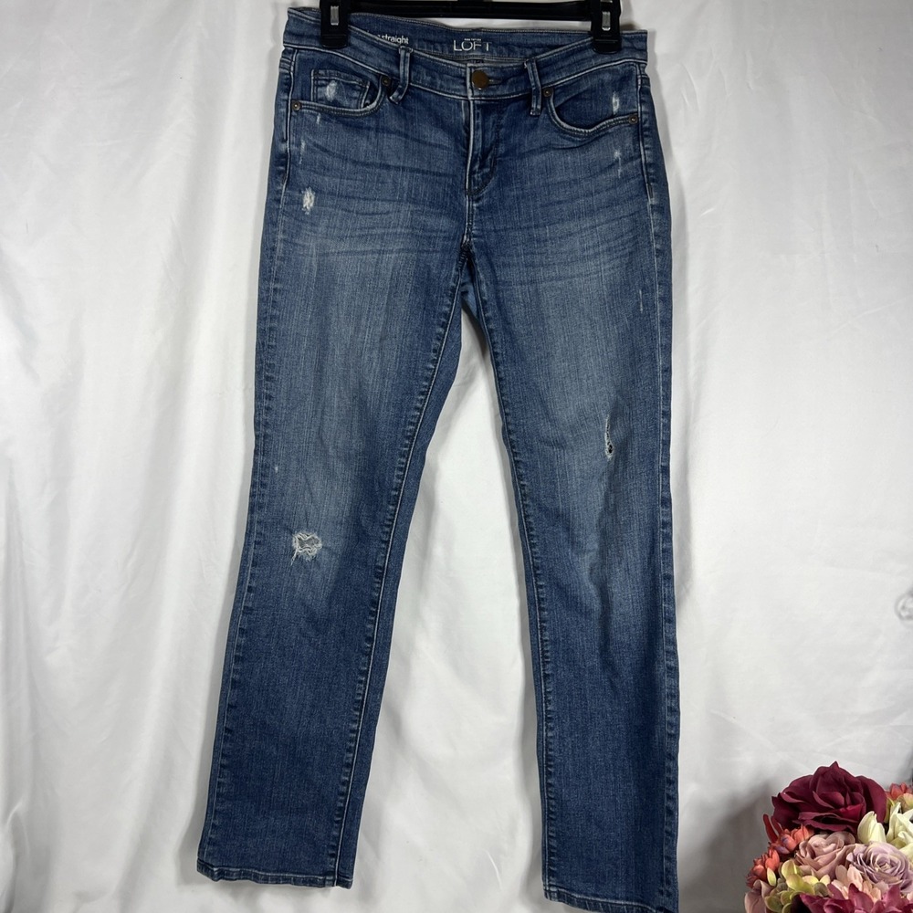 LOFT Womens Sz 27/4 P Modern Straight Leg Light Wash Denim Jeans‎ Casual